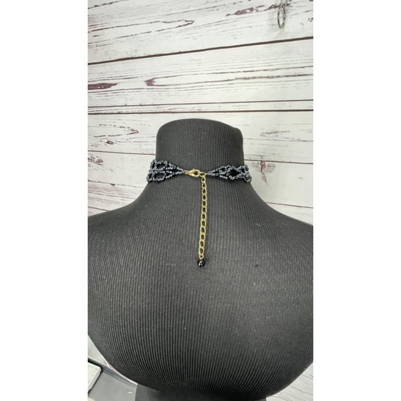 Classic Hand Made Black Pearl Beaded Like Lace‎ Woven Choker Fashion Necklace - Picture 6 of 7